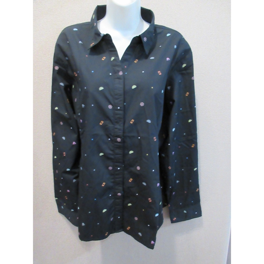 Taco Bell Women's Black Long Sleeve Button Up Shirt Size XL Taco Print